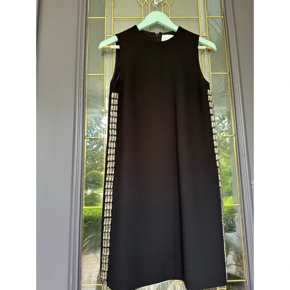 Victoria Beckham black crepe shift dress with side crystal embellishments sz 0 - Picture 5 of 13